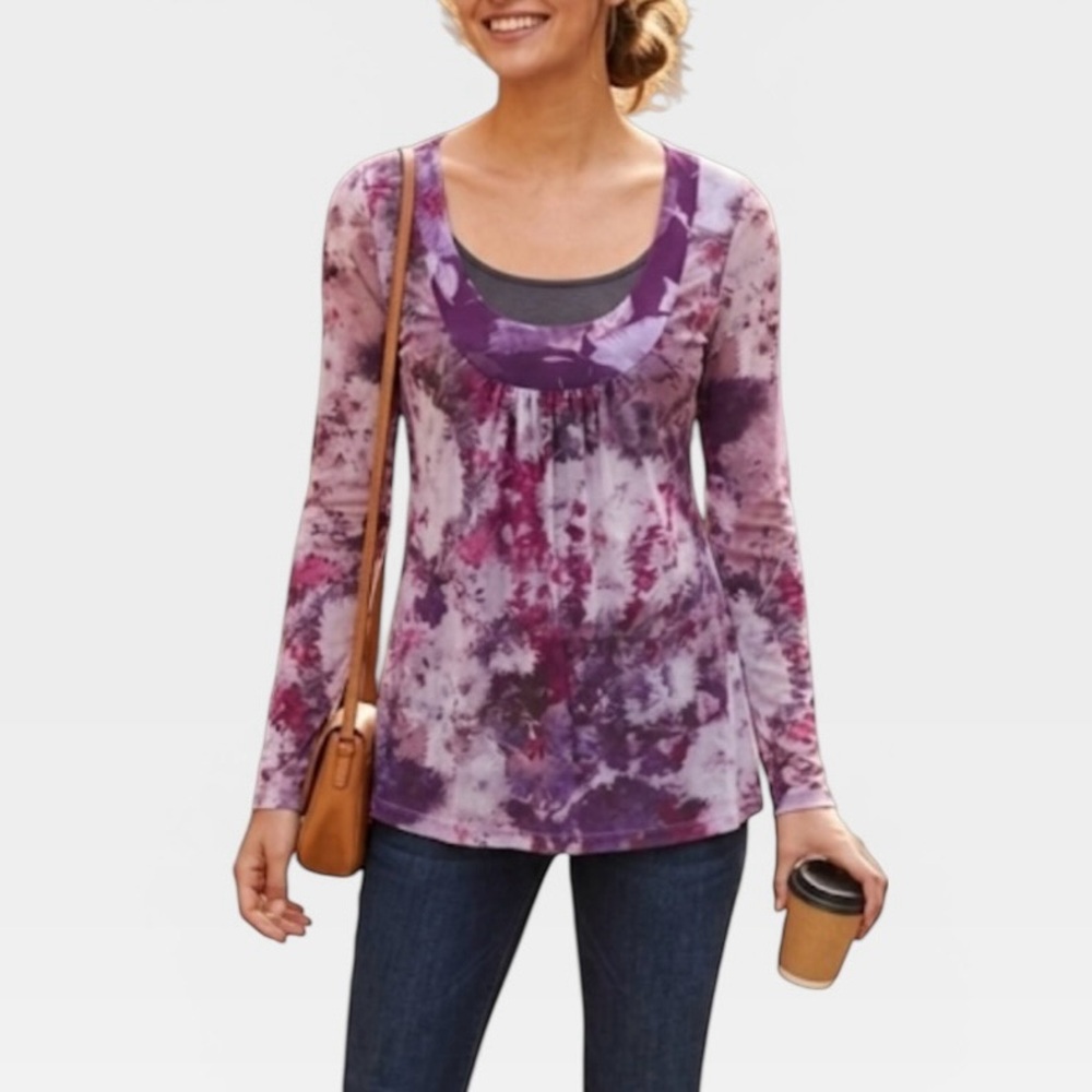 Daisy & Clover Mesh Boho Peasant Top in Floral Print Women’s Size‎ S